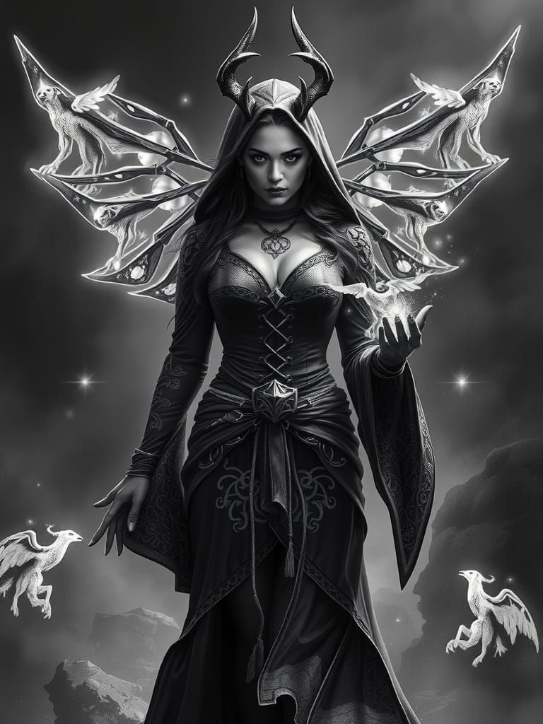Mystical Woman Portrait in Dramatic Black and Gray