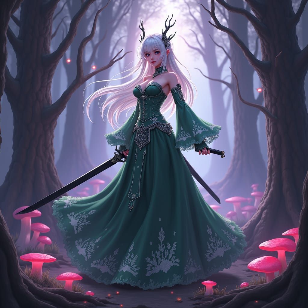 Fantasy Warrior in Misty Forest, Anime Style