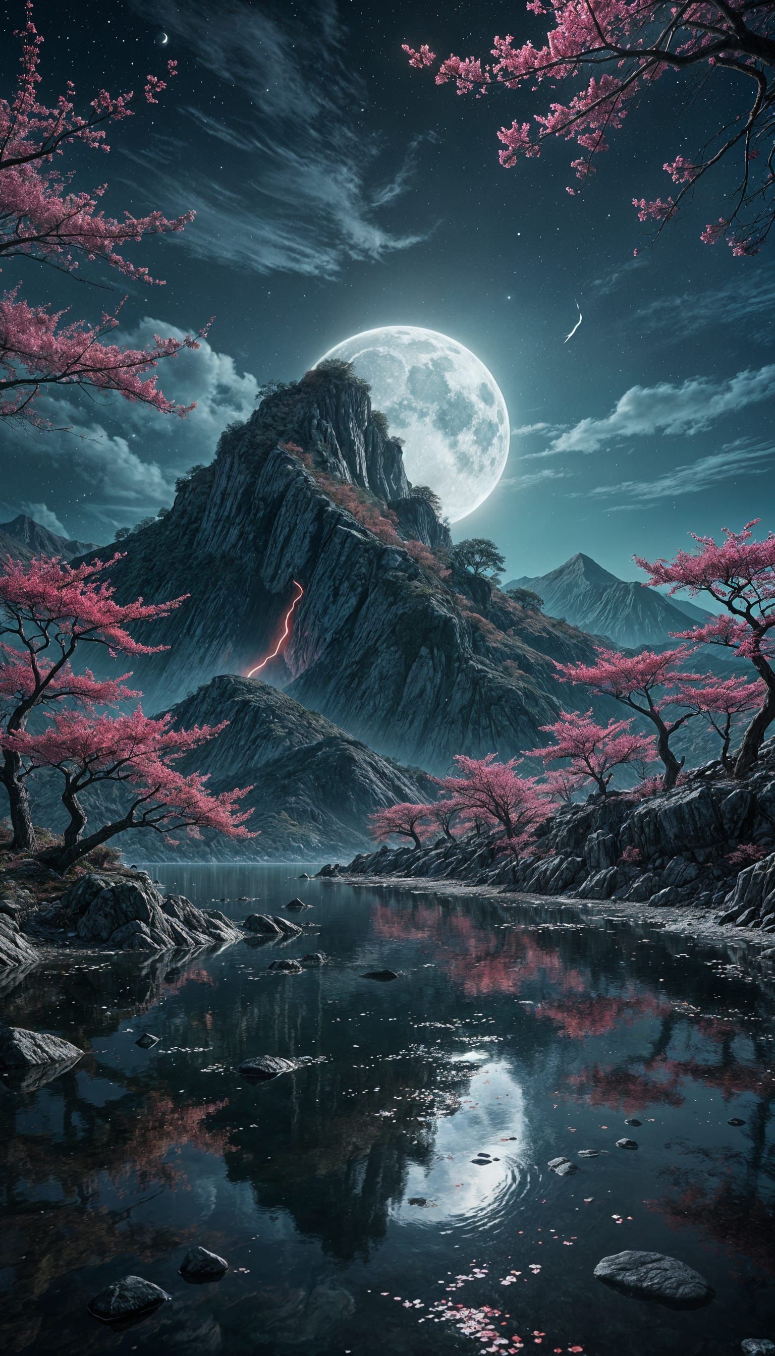 Mysterious Island with Blood-Red Moon