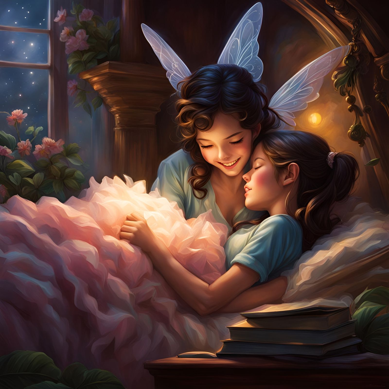 Anime Tooth Fairy Watching Over Sleeping Girl