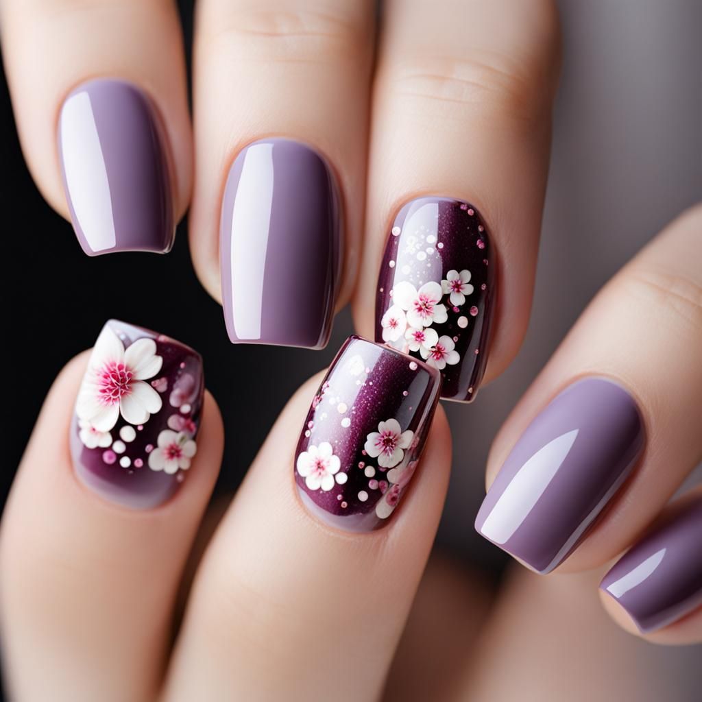 Feminine Plum Blossom Nail Art Design
