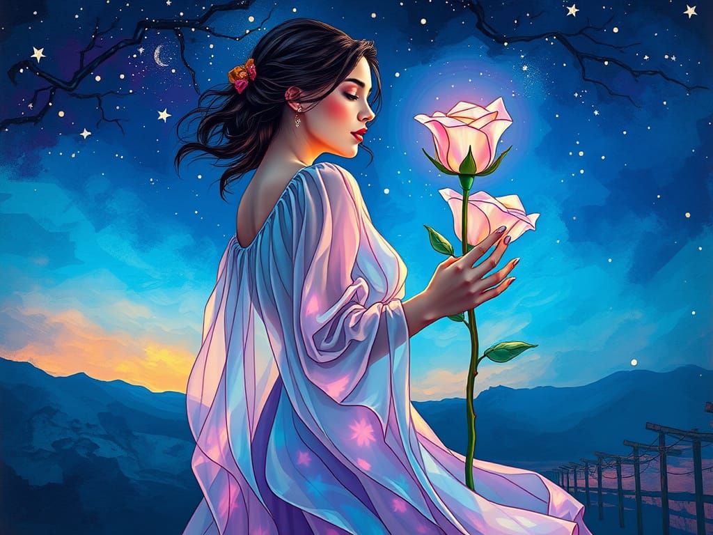 Woman with Glass Rose in Razumov Style