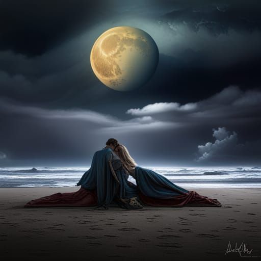 Winged Horses on Beach in Rain, Photorealistic Fantasy Art