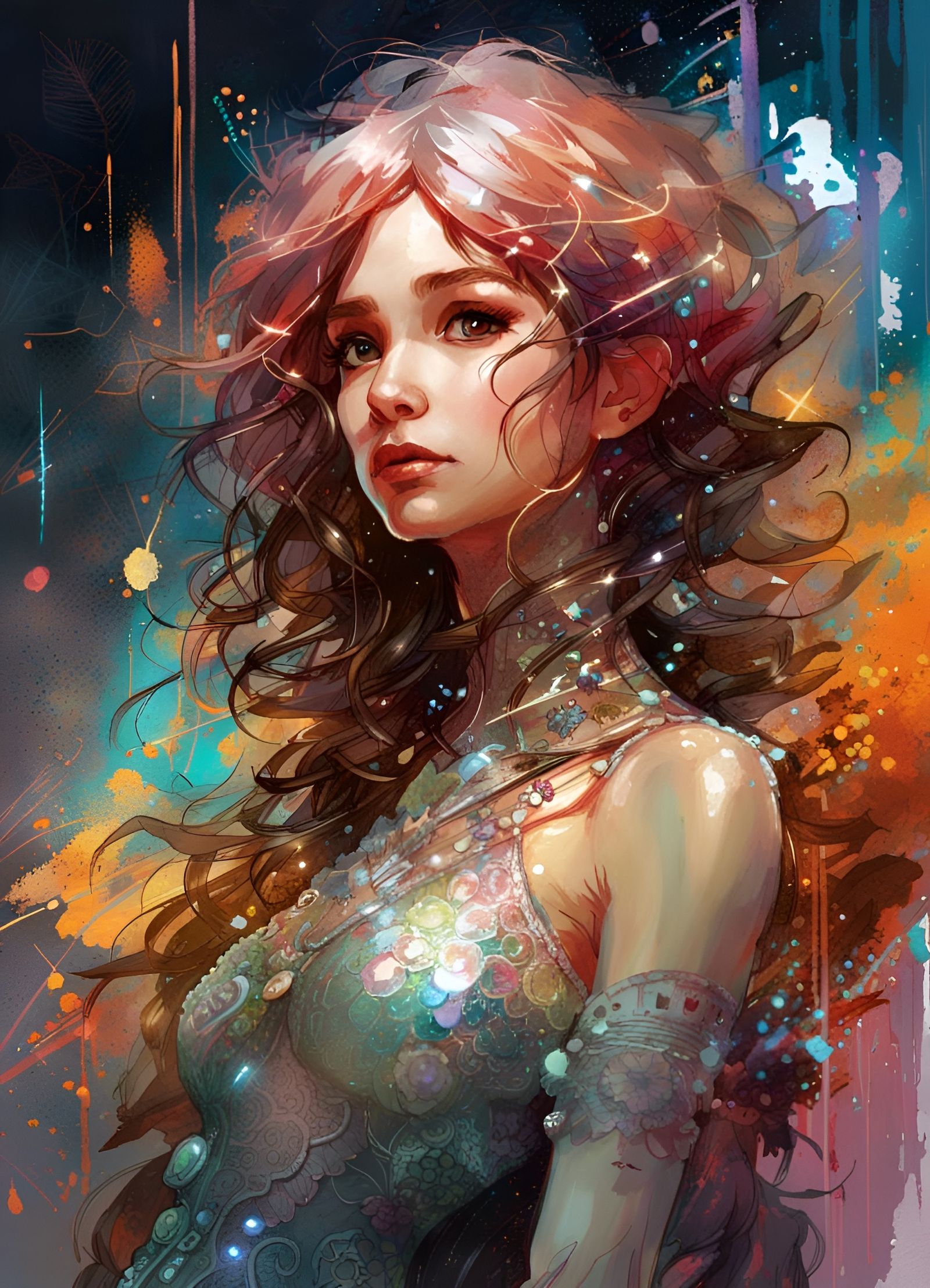 Princess Andromeda in Iridescent Sequin Lace Dress