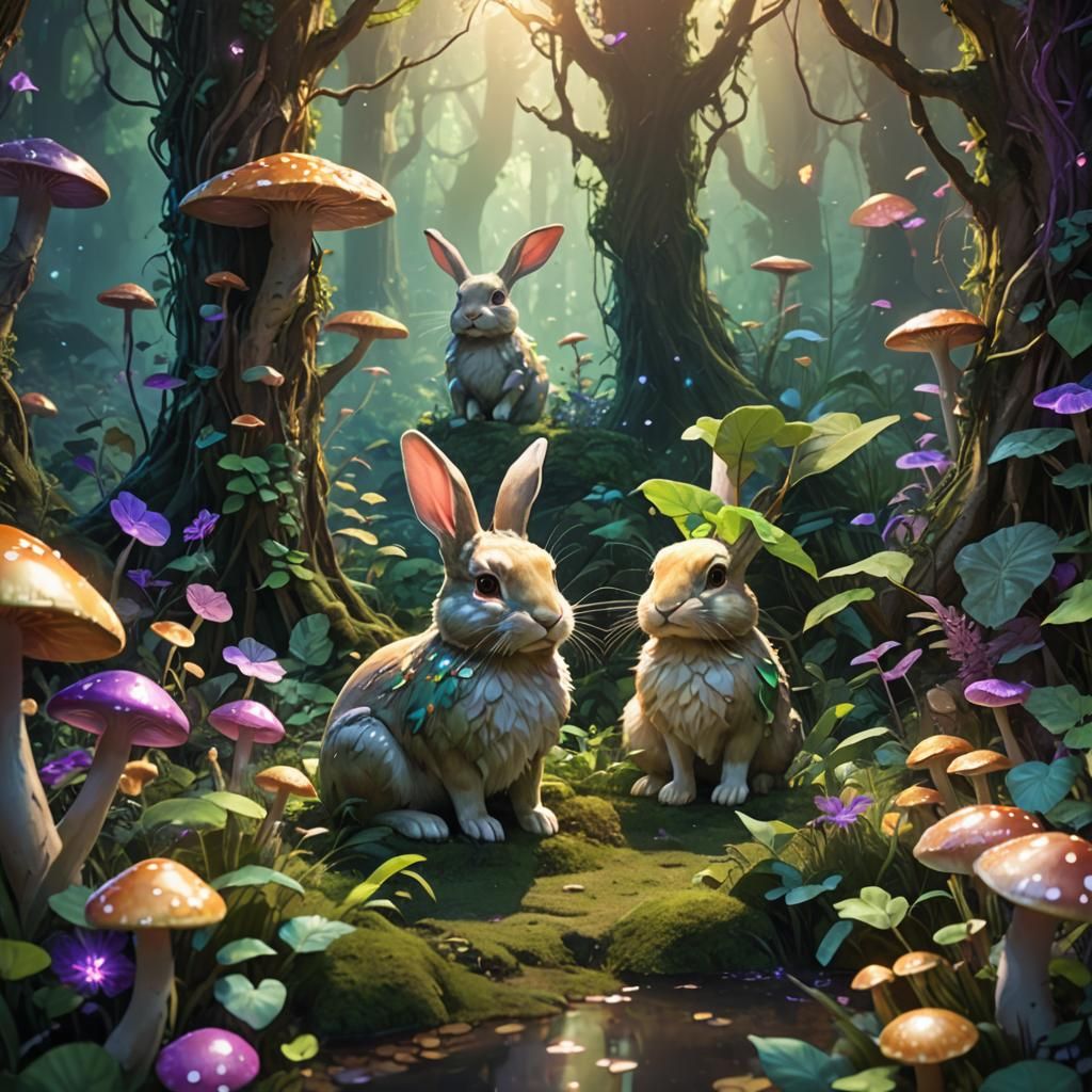 Mystical Forest Bunnies in a Lush Fantasy World
