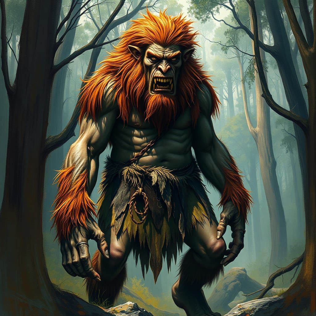 Wild Man in Australian Forest, Fantasy Art