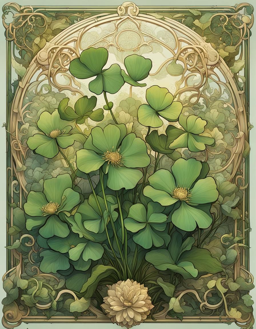 Four Leaf Clover Bouquet in Art Nouveau Style