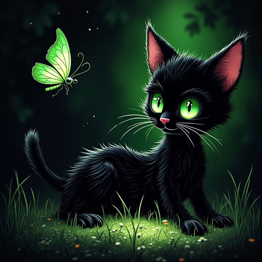 Black Cat and Magical Butterfly Playtime