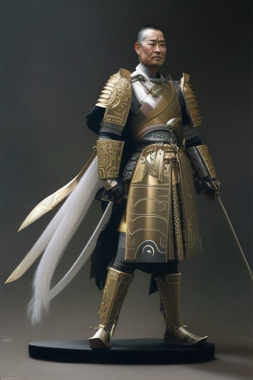 Elder Samurai in Ornate Armor: Hyperrealistic Portrait