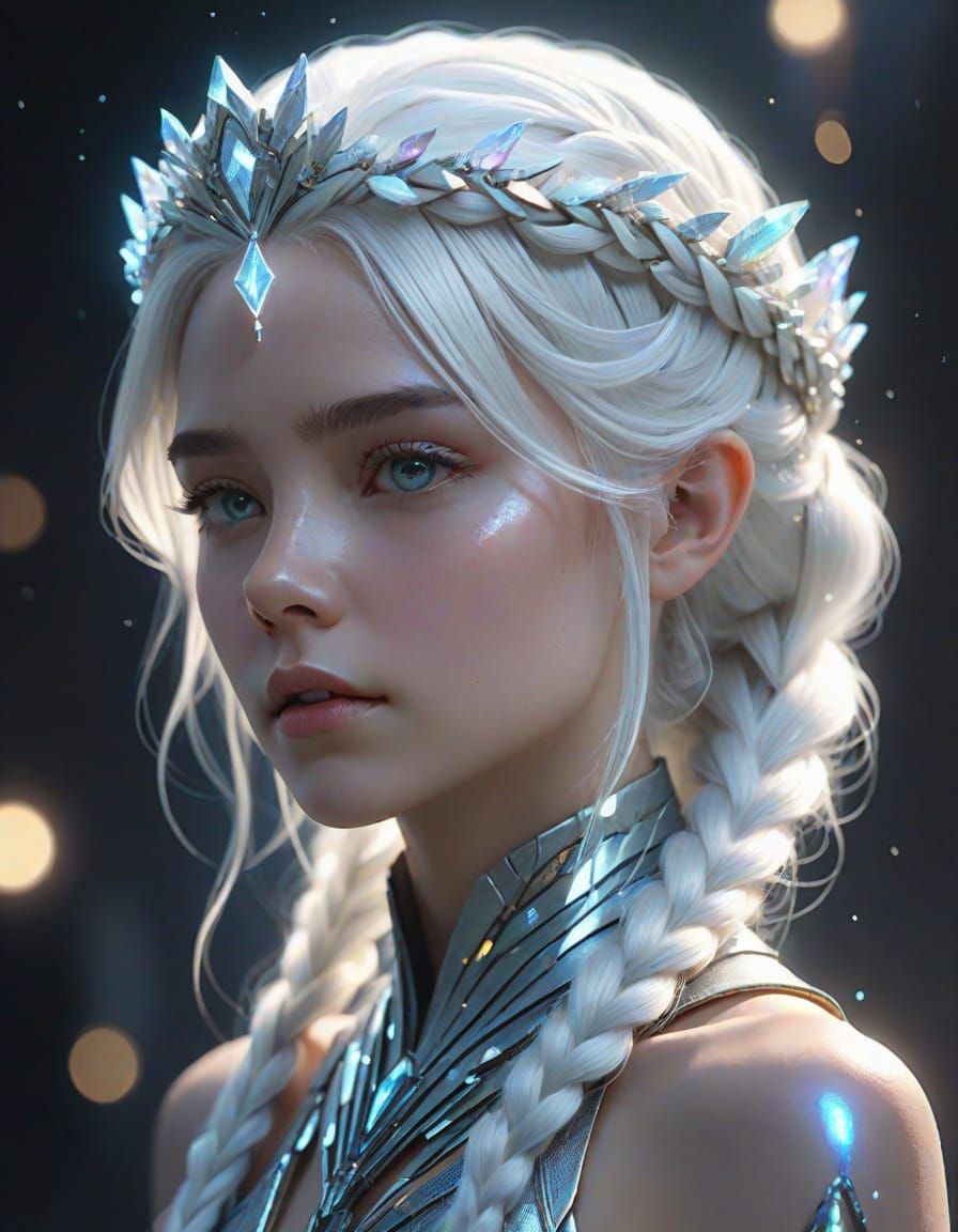 Futuristic Goddess with Iridescent White Hair in Hyper-Reali...