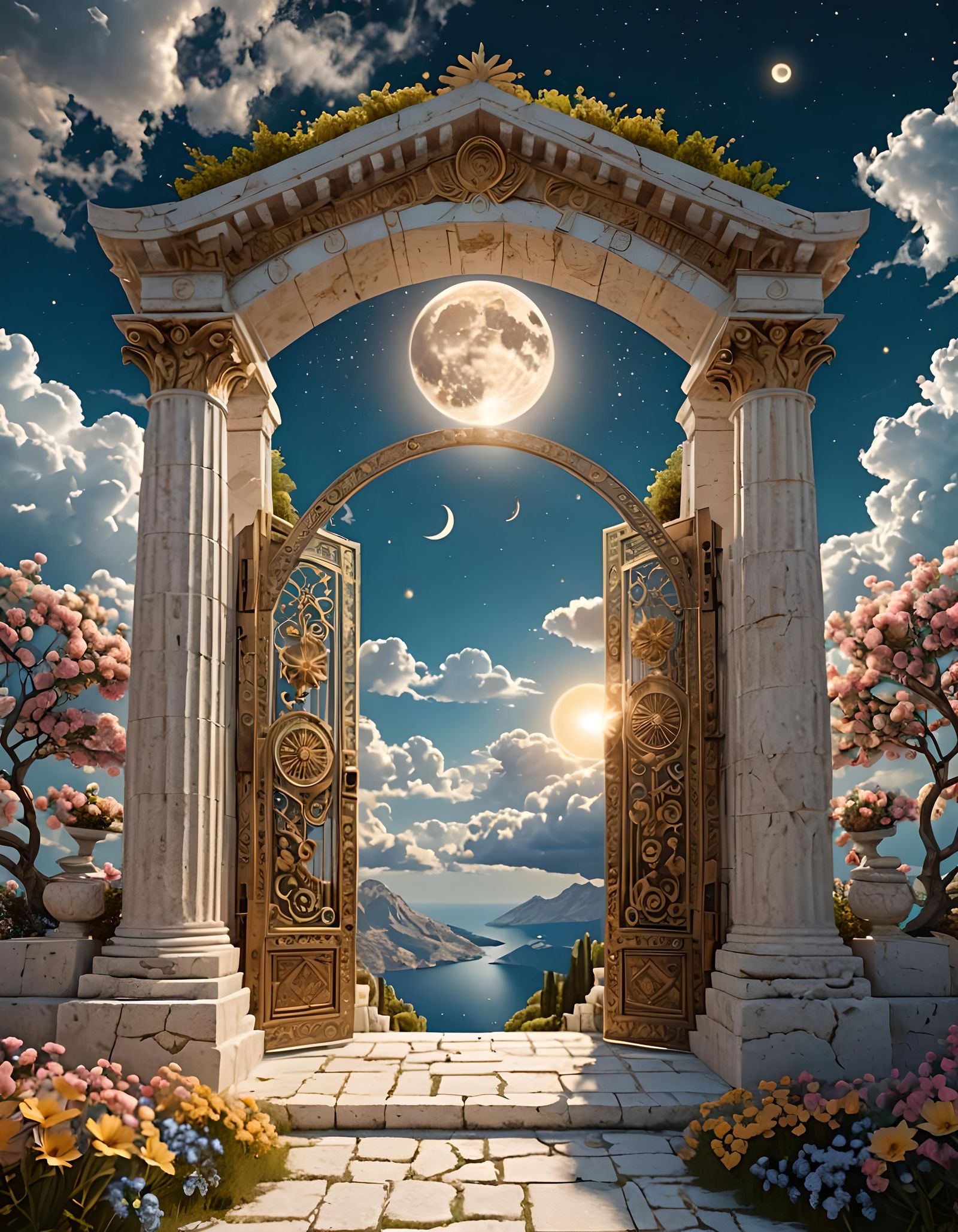 Celestial Gates to Heaven with Magical Moon