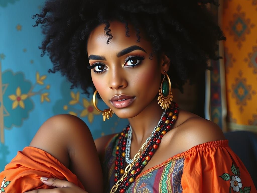 Elegant Black Woman in Red Robe: Professional Photography