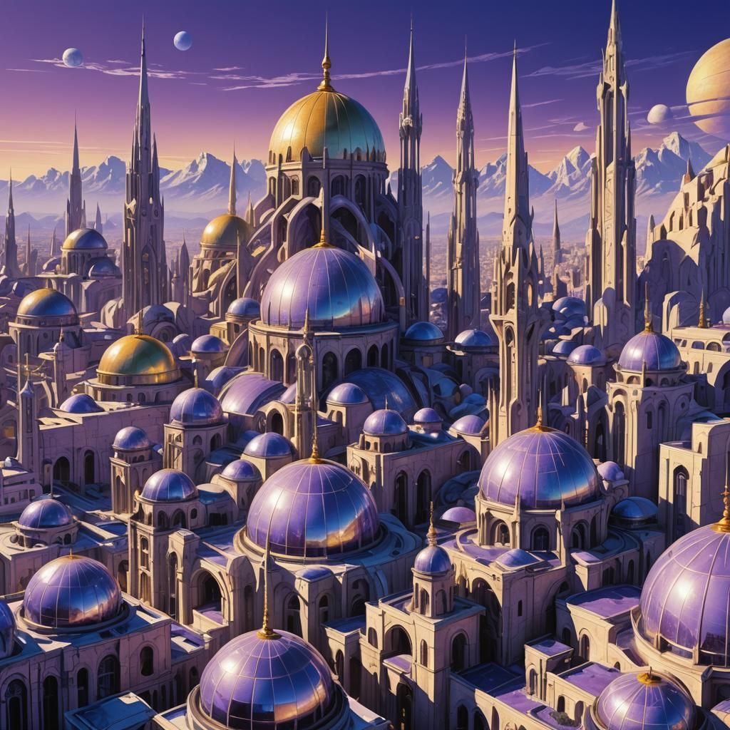 Futuristic Marble Cityscape with Domes and Spires