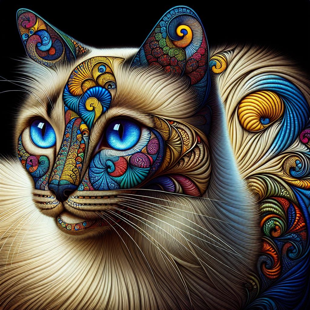 Siamese Cat in Vibrant Fibonacci Mosaic