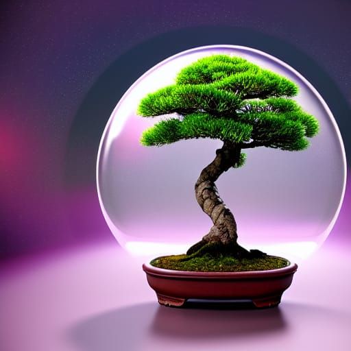 Bonsai Tree in Bubble: Detailed Digital Painting