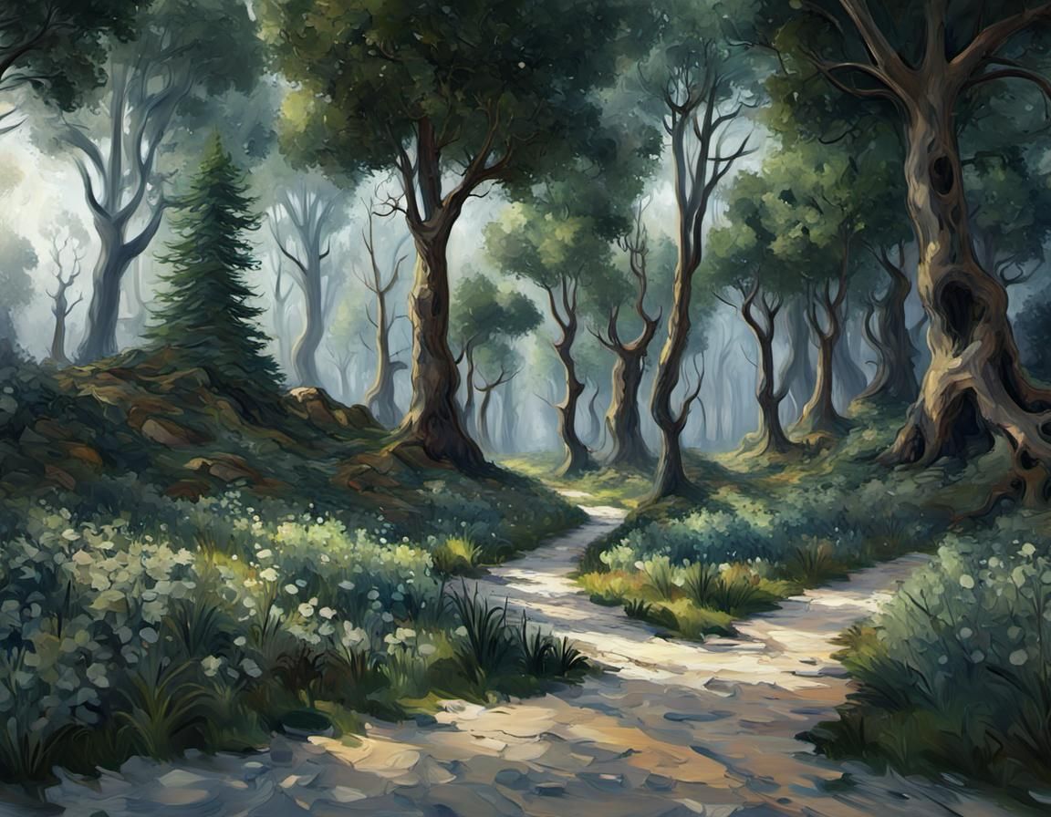 Forest Path in Impressionist Style