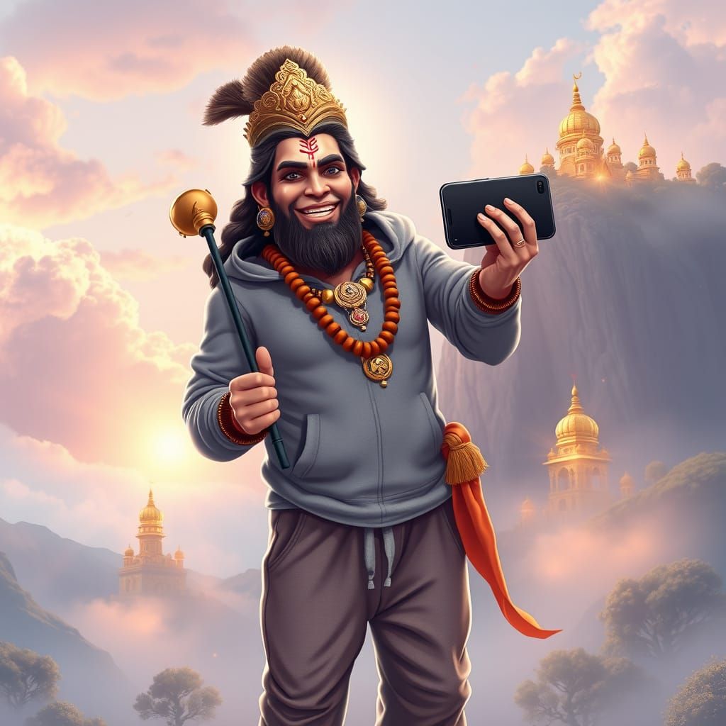 Hanuman as Modern Vlogger in Heavenly Abode