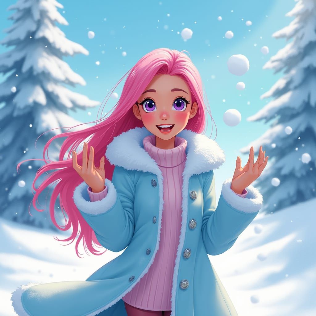 Bright-Eyed Young Lady in Whimsical Winter Wonderland
