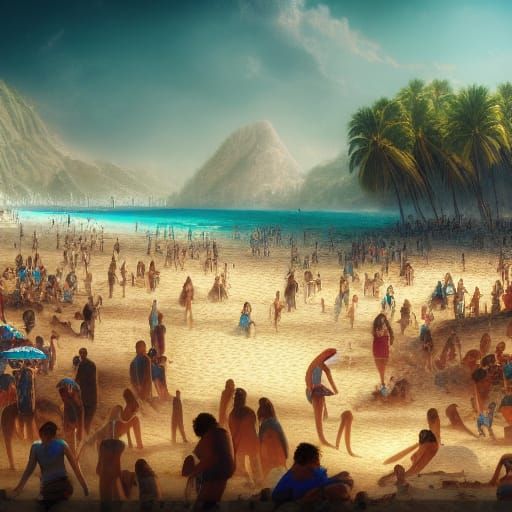Detailed Beach Scene: Fantastical 8K Art