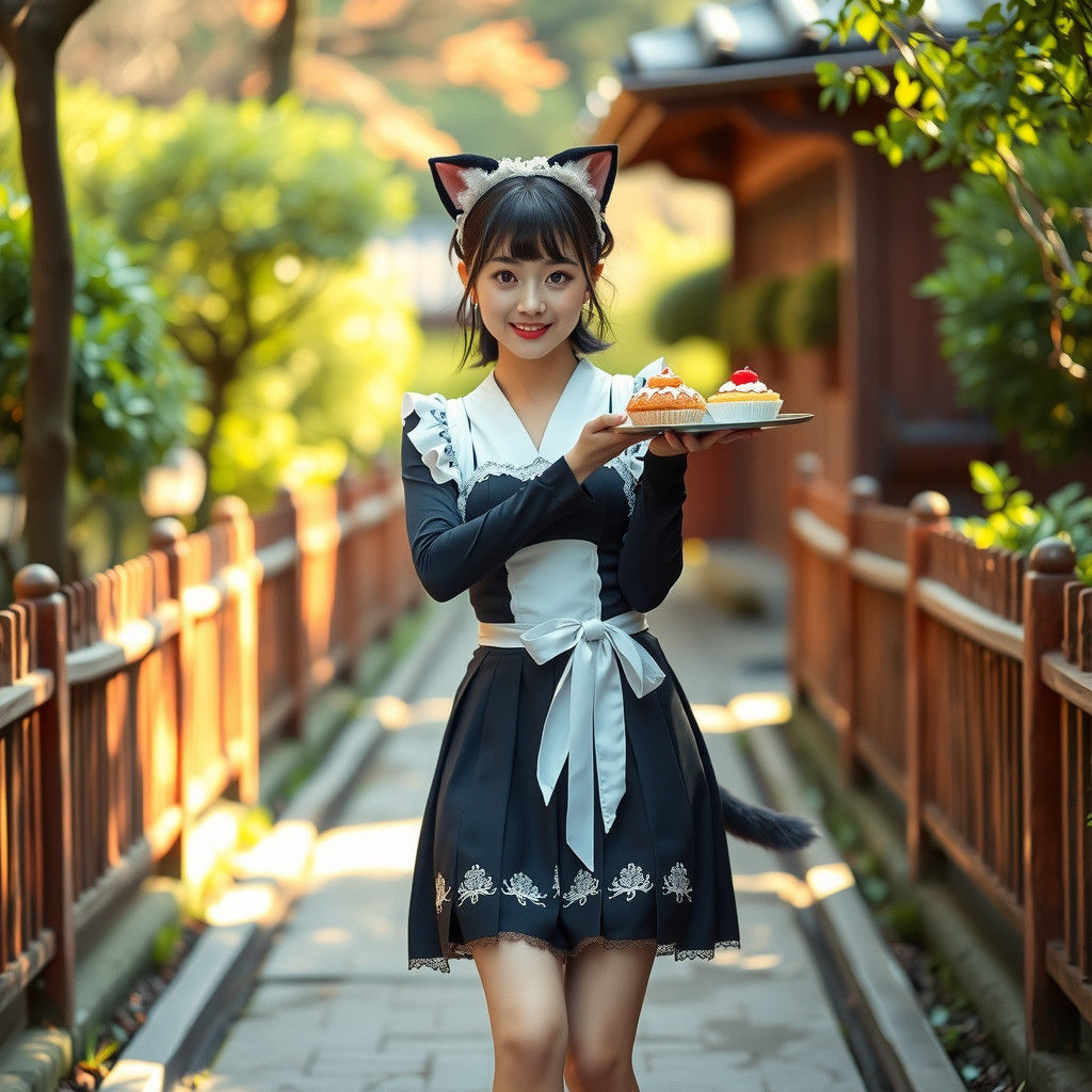 Japanese Maid in Garden, Miyazaki Inspired Cinematography