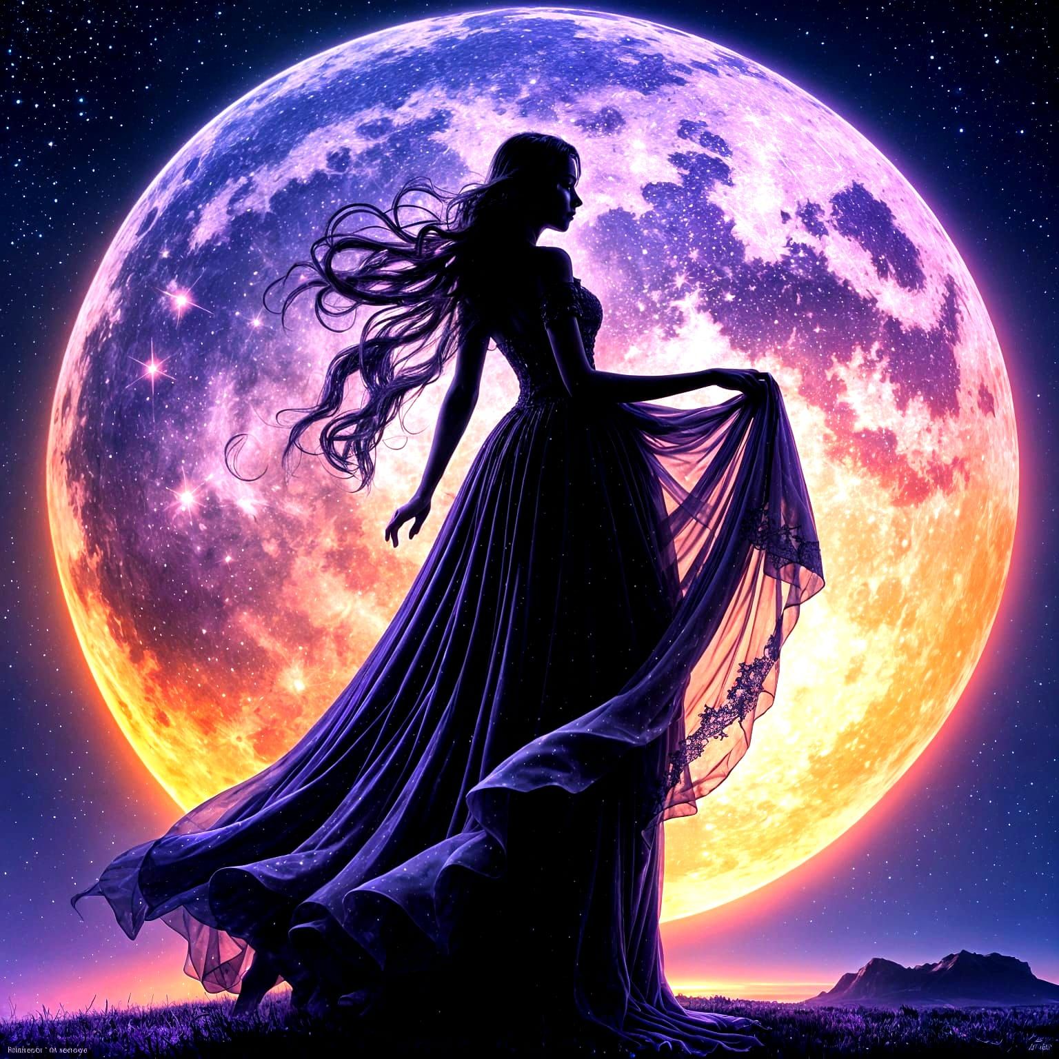 Fairy Under a Vibrant Purple Moonlit Sky