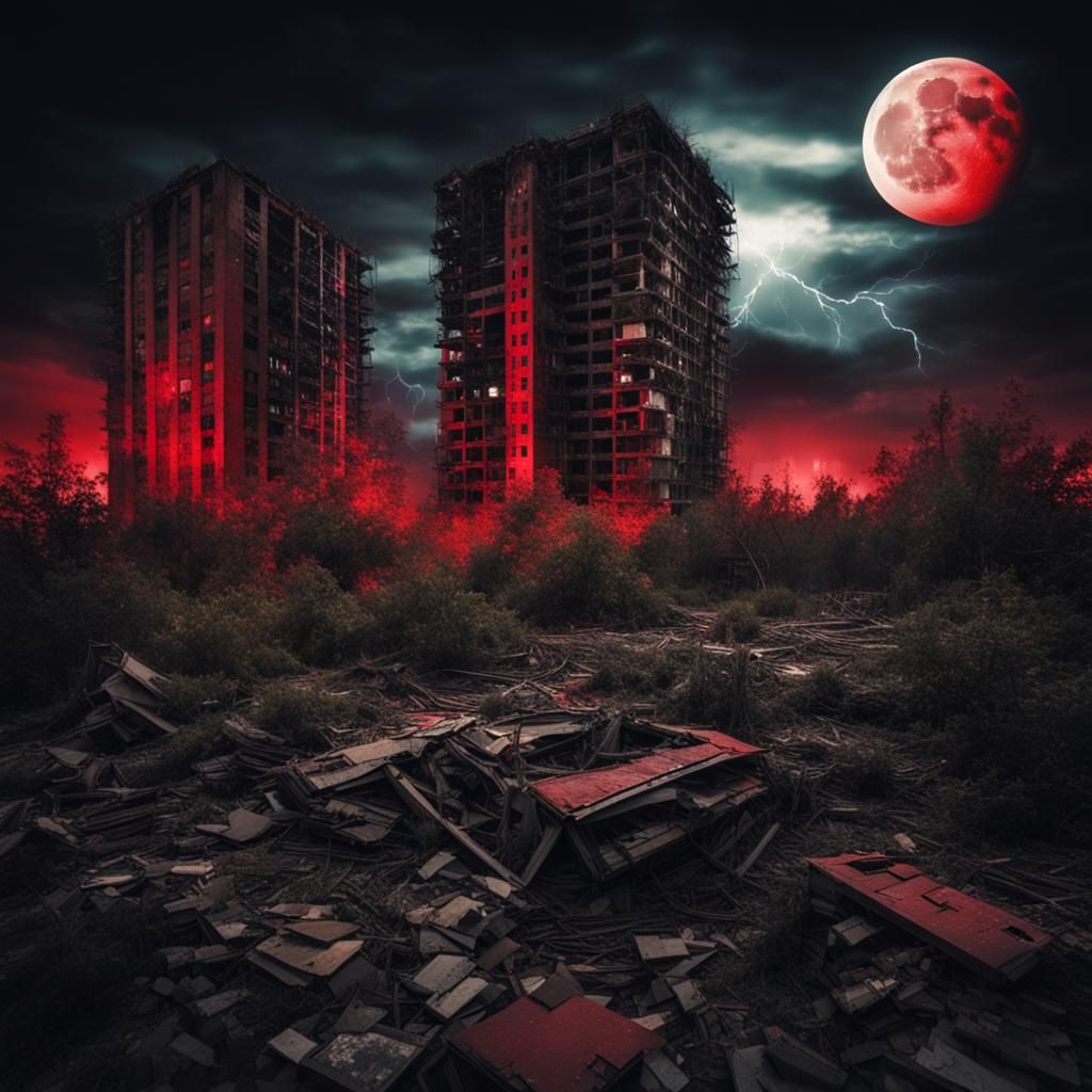 Abandoned Metropolis: Bioluminescent Ruins Under Starry Sky