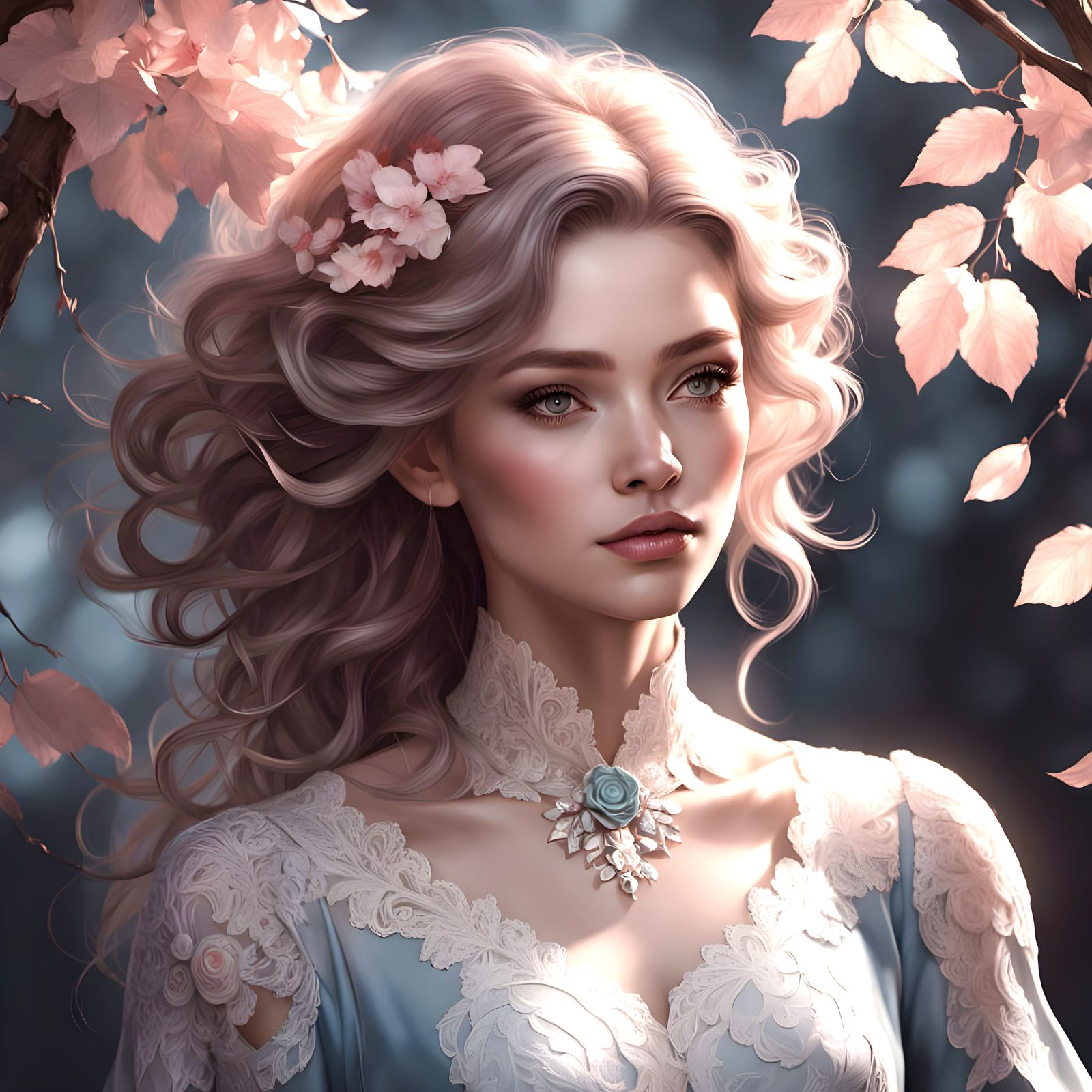 Ethereal Rococo Beauty in Whimsical Woodland Setting