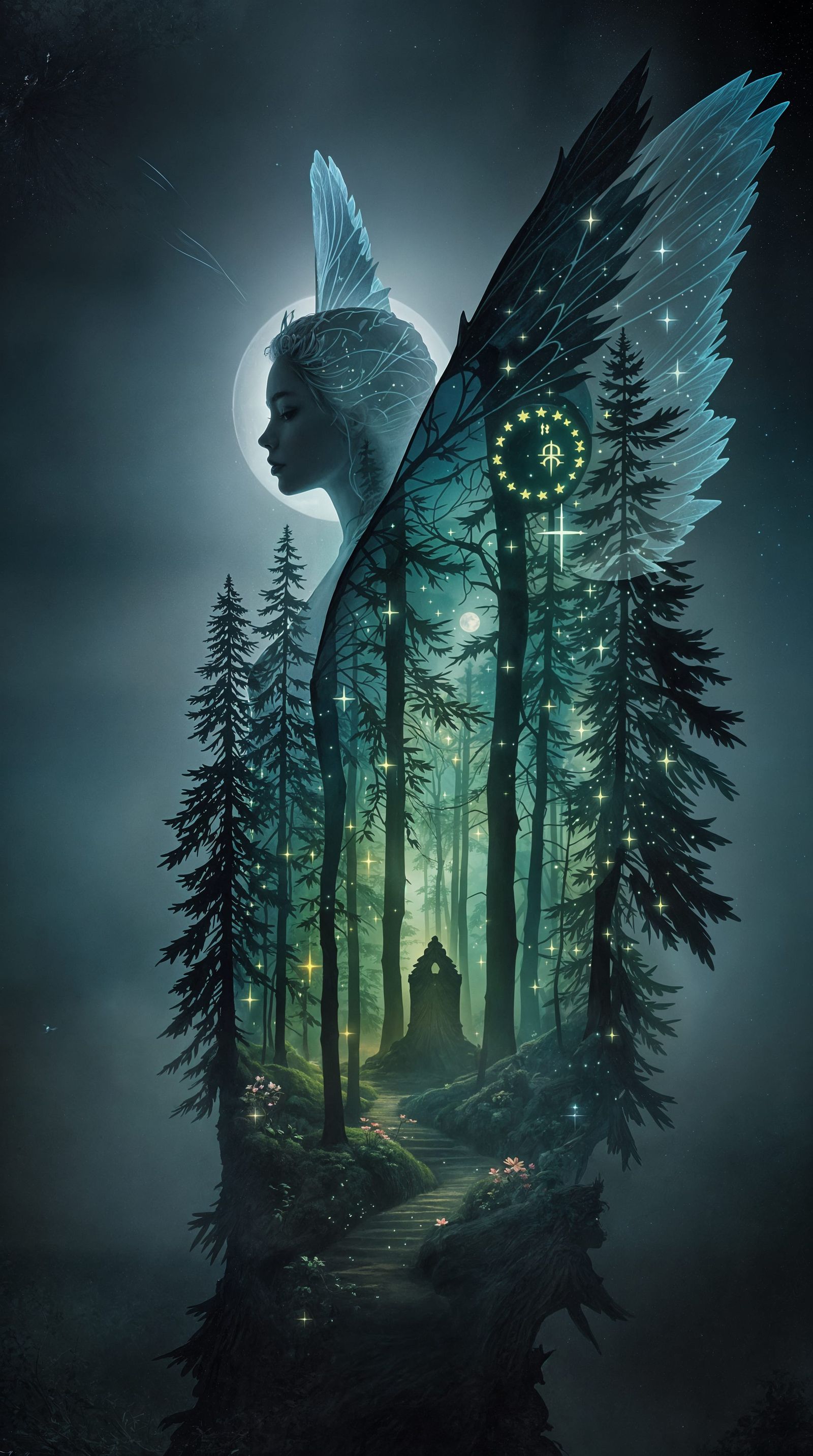 Surreal Fairy in a Moonlit Gothic Reverie