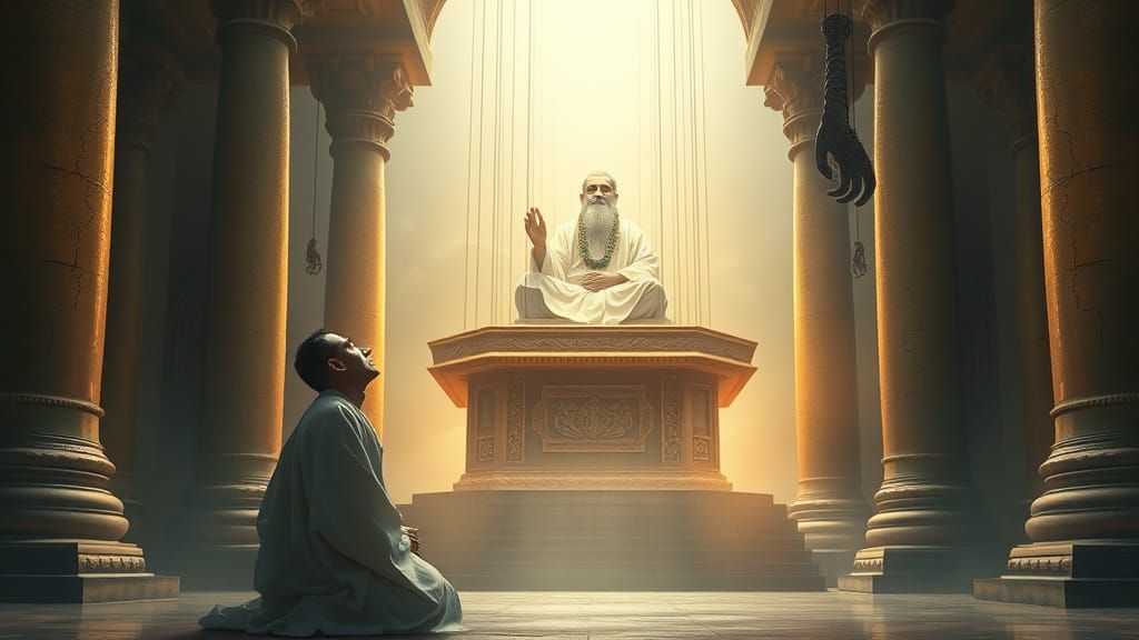 Figure of Devotion in a Radiant Temple