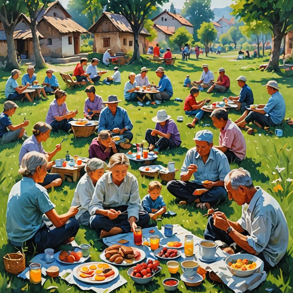 Village Breakfast: A Pastoral Painting