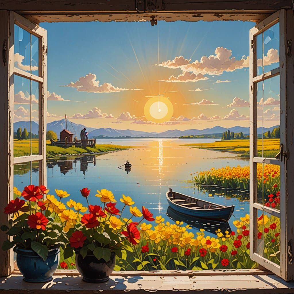 Serene Lake Scene in Vibrant Colors