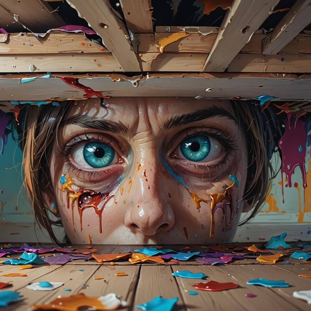 Eerie Eyes Under Bed: Hyperrealistic Concept Art