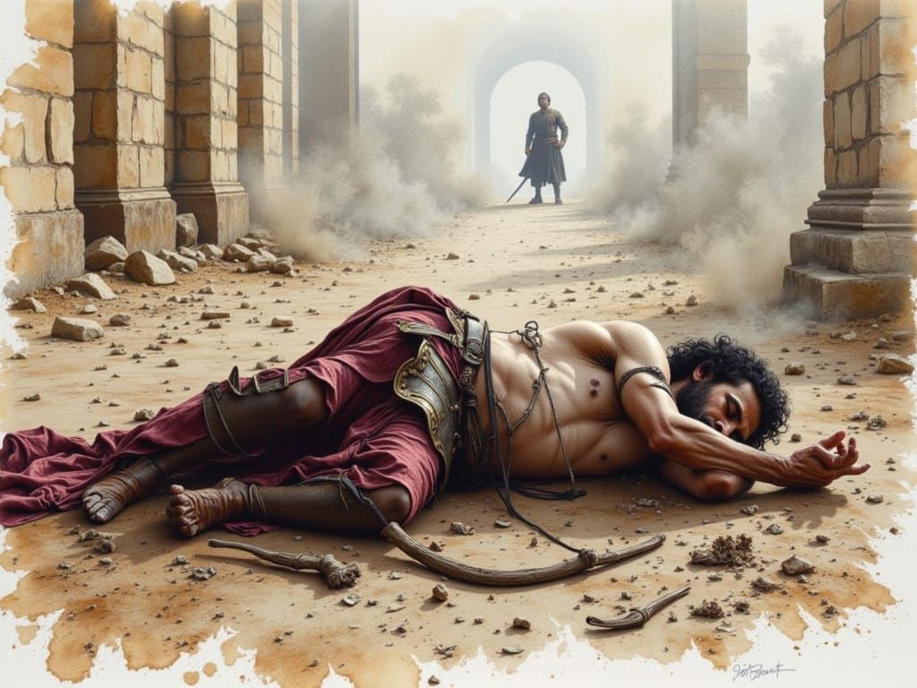 Tragic Watercolor of Hector's Death Near Troy