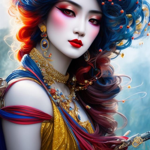 Asian Witch with Dark Hair in Hyperdetailed Style