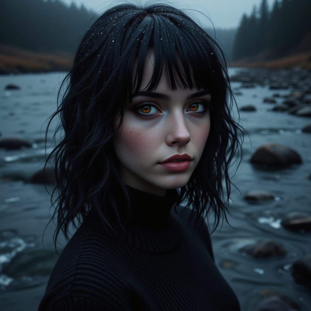 Emo Girl in Roaring River at Midnight