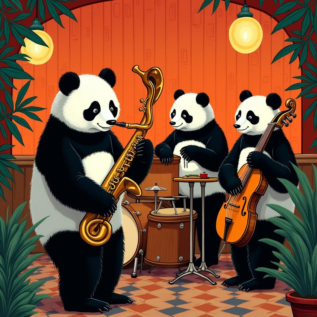 Panda Jazz Quartet in 1920s Shanghai, Art Deco Style