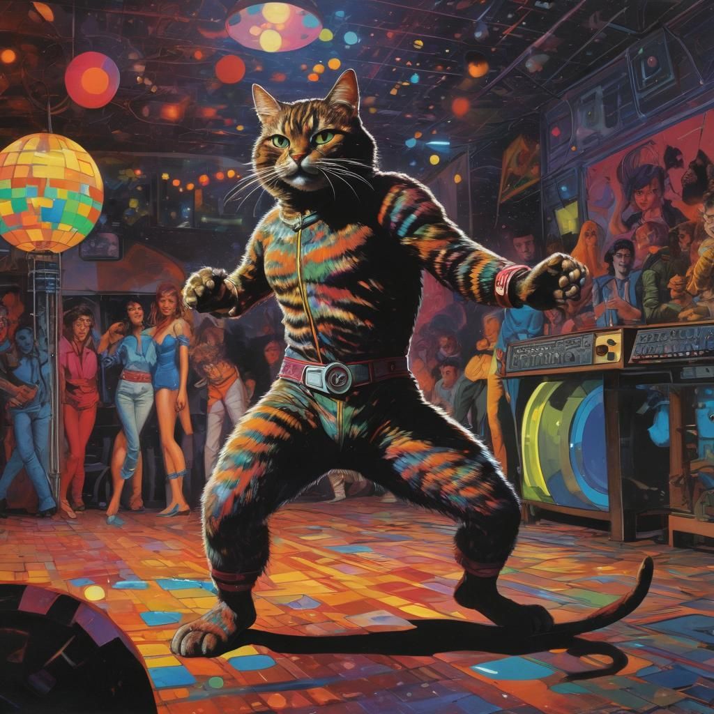 Cat Disco Fever in a Vibrant Dance Portrait