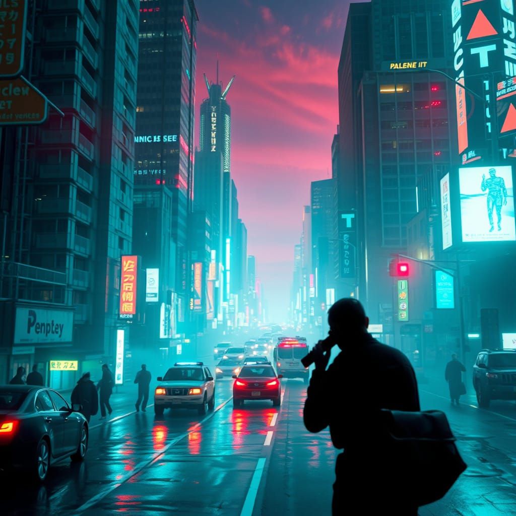 Cyberpunk Futuristic Cityscape at Night