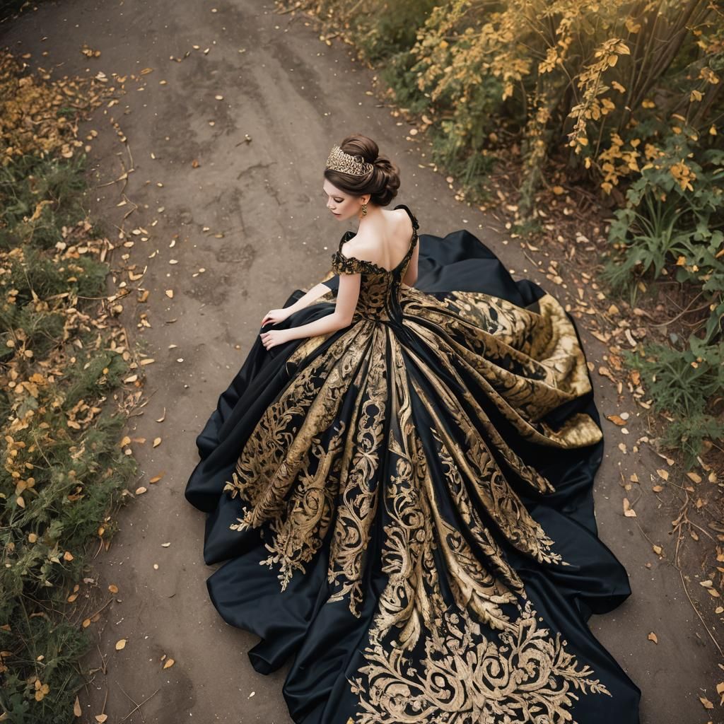 Aerial View of Girl in Fantasy Ball Gown