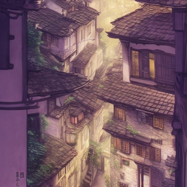 Vibrant Hillside Village Concept Art