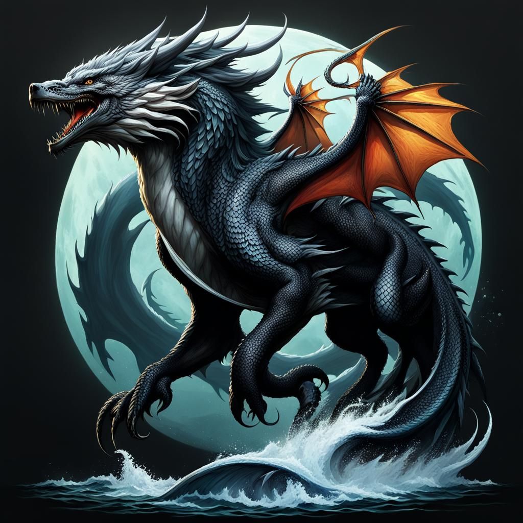 Dragon-Wolf Hybrid with Tentacle Hair, Detailed Fantasy Art
