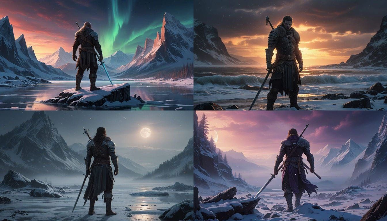 Cyberpunk Warrior Emerges from Ice Storm Nightfall