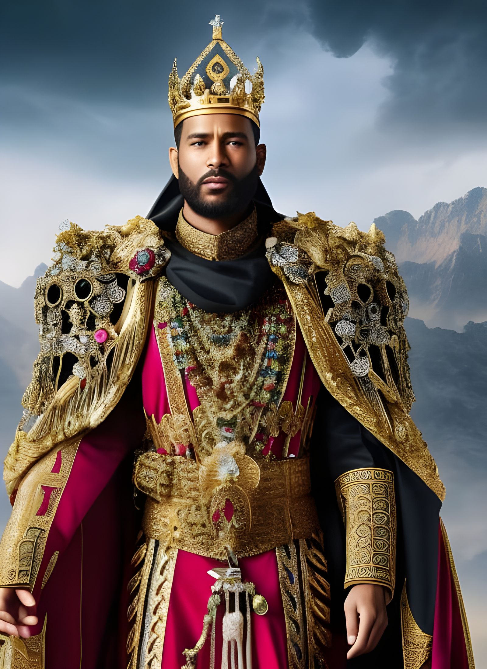 King's Portrait with Gemstone Crown, Digital Art