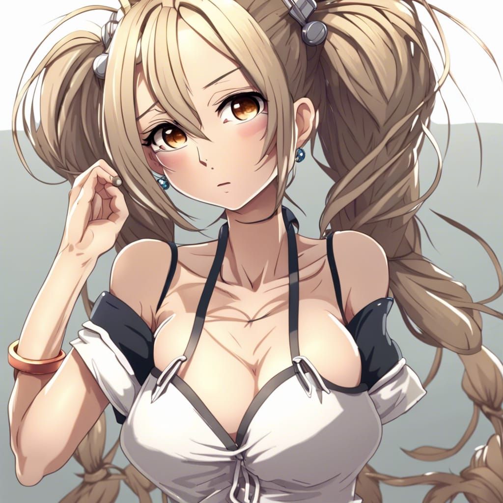 Anime Girl with Pigtails and Exaggerated Proportions