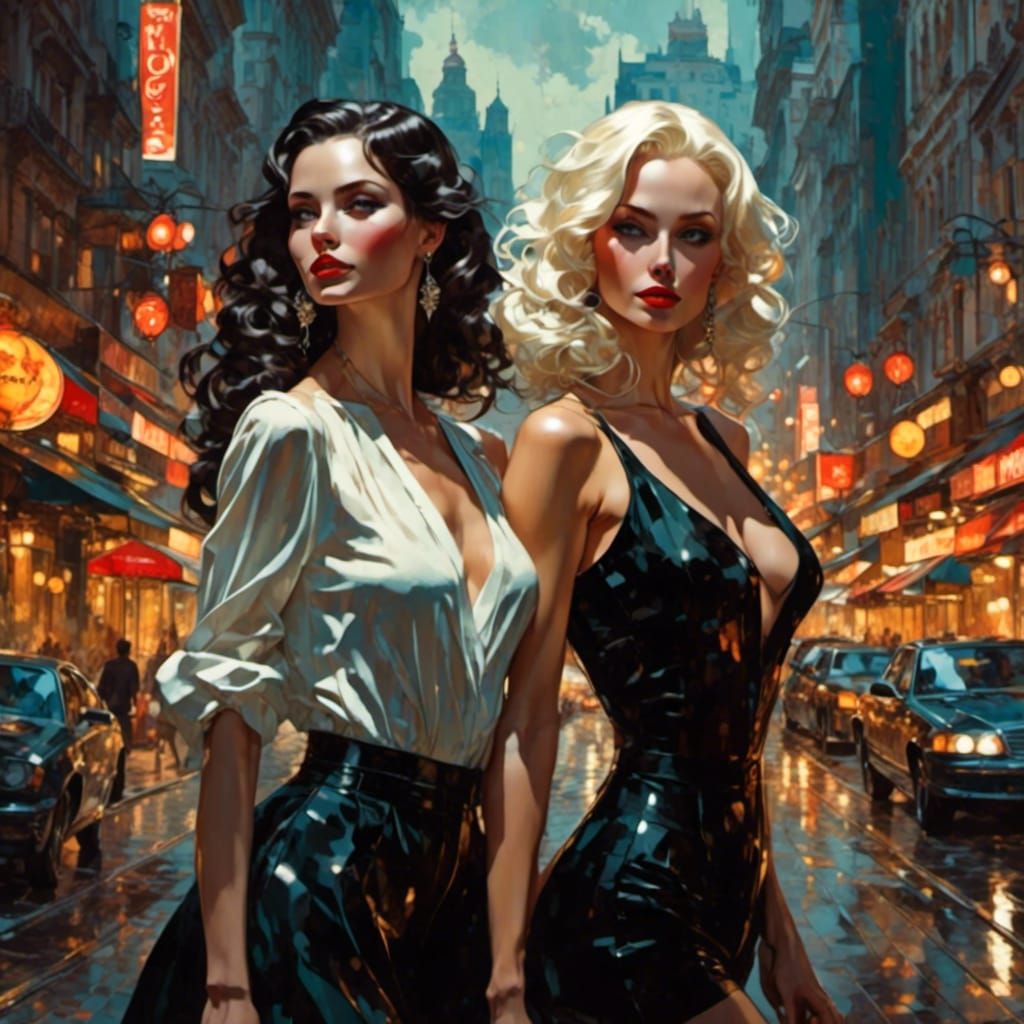 Rivals: Blonde and Brunette in Metallic Palette