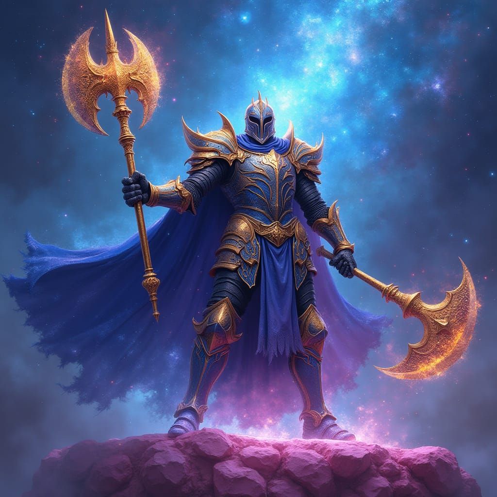 Vibrant Nebula Knight in Cosmic Armor