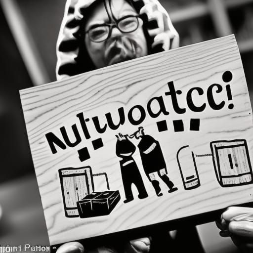 18th Century Protesters in Black and White Linocut