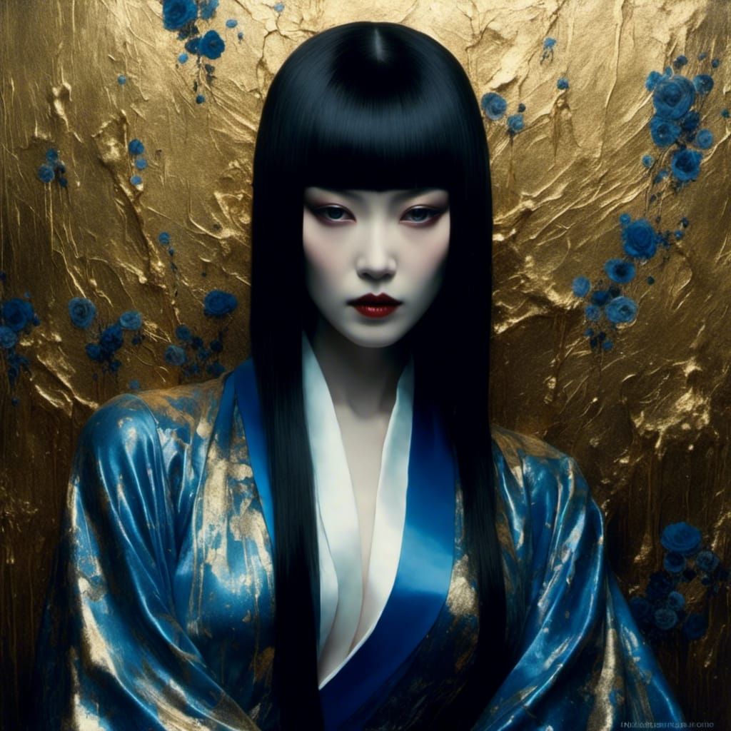 Elegant Noir: A Gothic Kimono Portrait