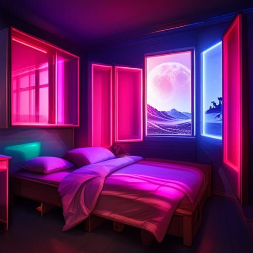 Cozy Dorm Room with Pink LED Lights