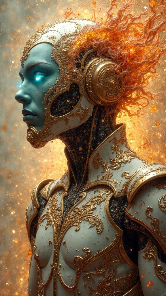 Art Deco Steampunk Cyborg with Marble Armor